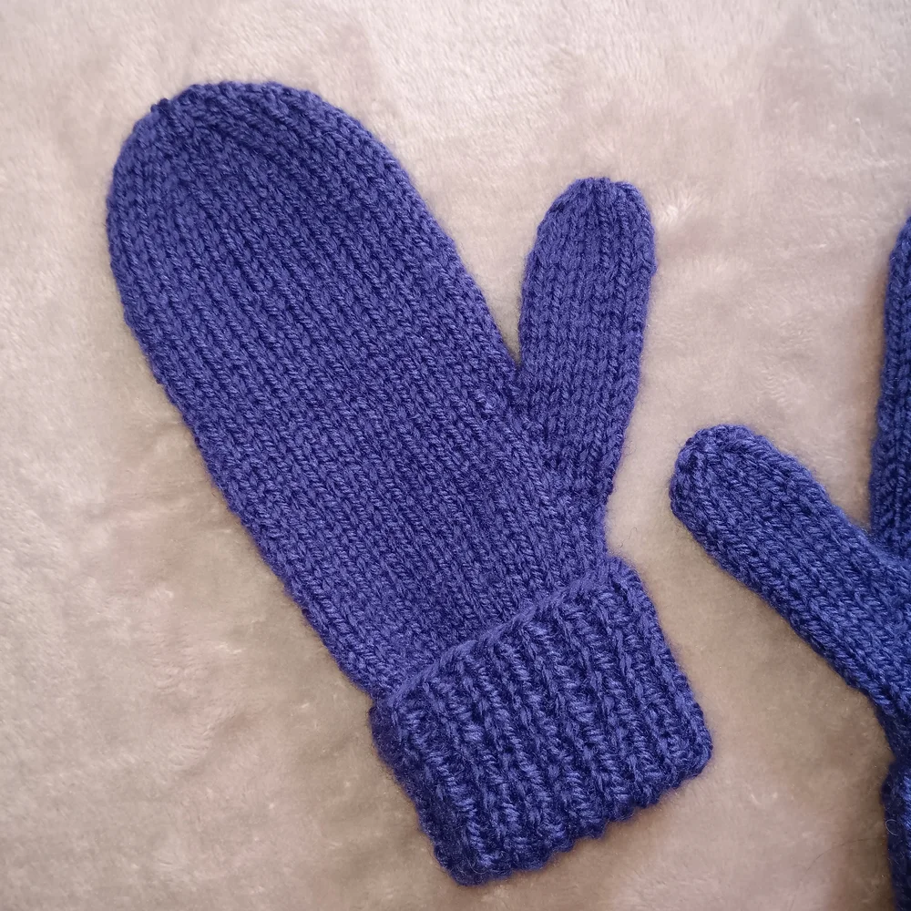 Handmade Handknit Girl's Dark Purple Wool-Blend Mittens 5-8 Years